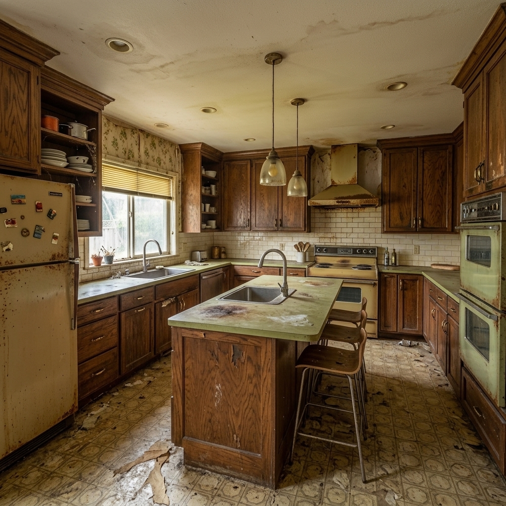 Kitchen before renovation - outdated and cluttered
